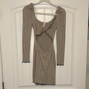 Striped Long Sleeve Cutout Dress